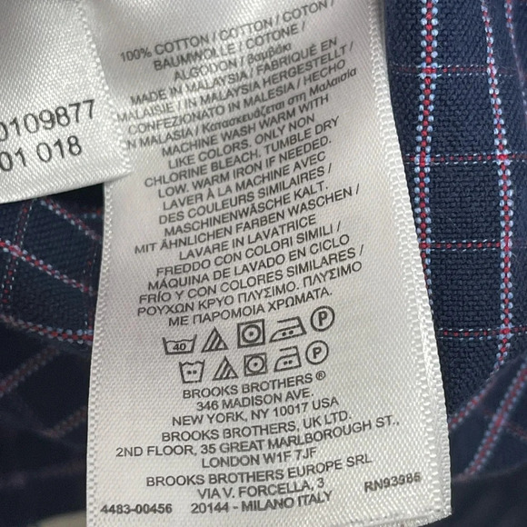 Brooks Brothers Red Fleece Men's Button Down Shirt Size XL‎ Navy Plaid Cotton - Picture 5 of 6